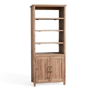 Vintage style wide bookshelf with 2 doors