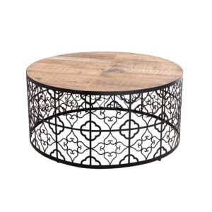 Hollow pattern iron base round coffee table
