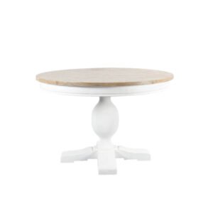 European design natural elm top white base round dining table for 4 seats