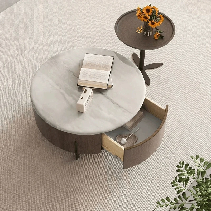 Modern Luxury Round Sintered Stone with Glass Coffee and Tea Table Set Elegant Living Room Furniture Hot Sale Home Furniture