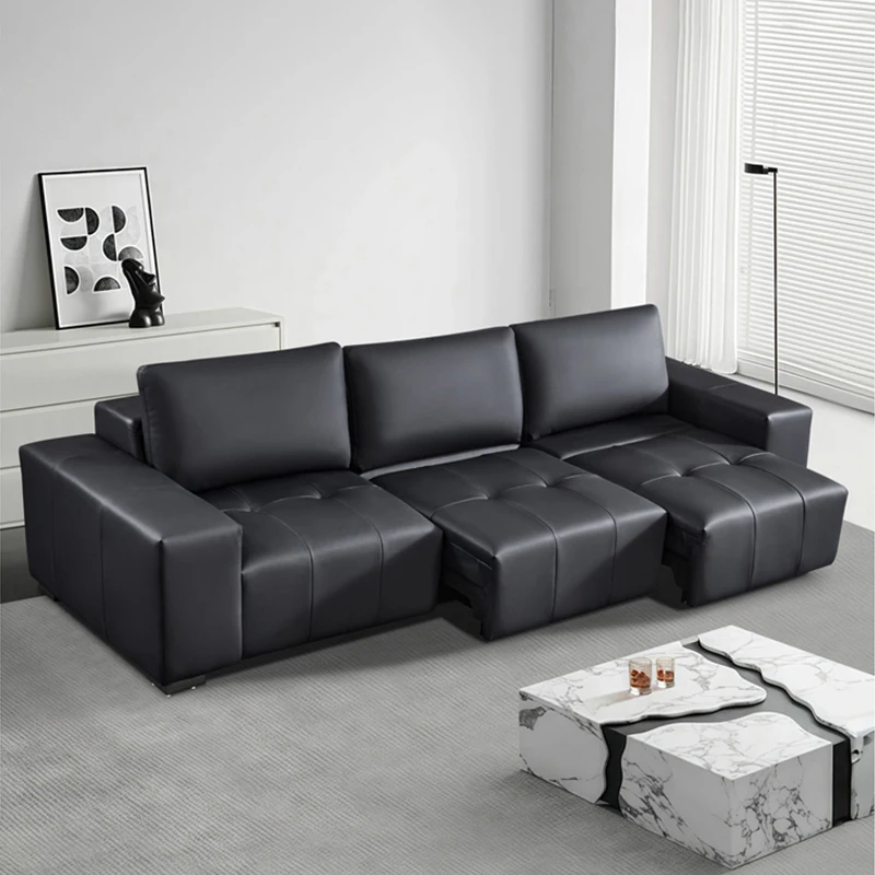 Black Leather Electric Sofa Bed Simple Design Cloud Couches High Quality Remote Control Sofa Bed Light Luxury Sofa Bed Set