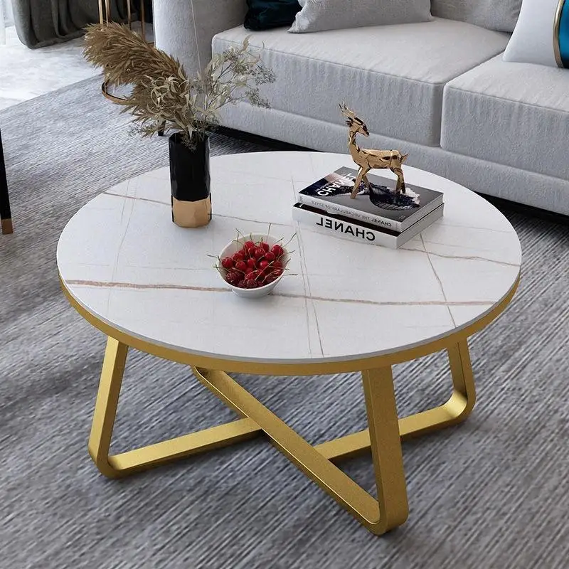 Modern Design White Marble Coffee Table Sintered Stone Coffee Table Living Room Luxury Metal Round Coffee Table Set