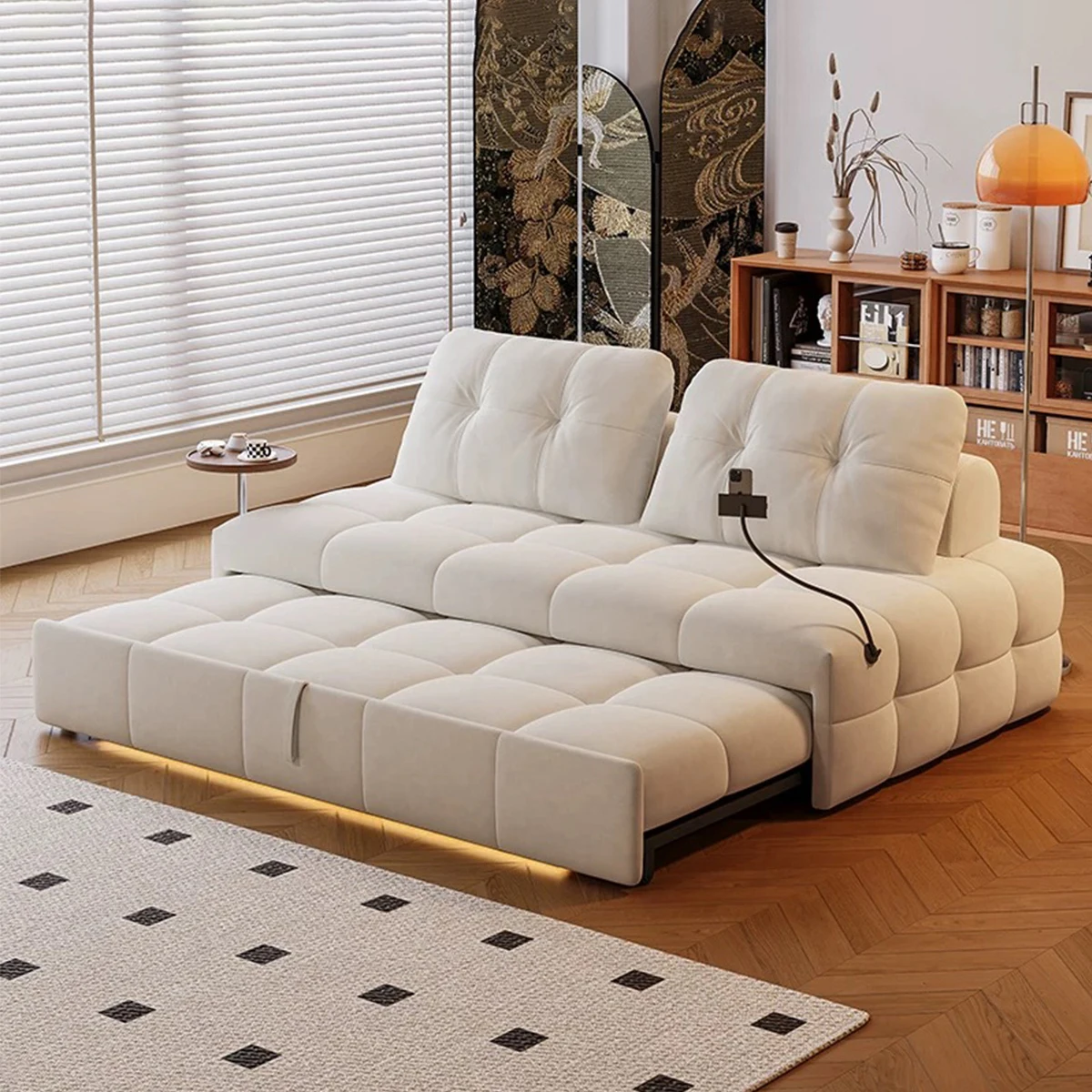 New Designer Sofa Bed Modern Popular Cream Style Sofa Bed Multifunctional Pull Out Sofas for Home Living Room Fabric Cloud Couch