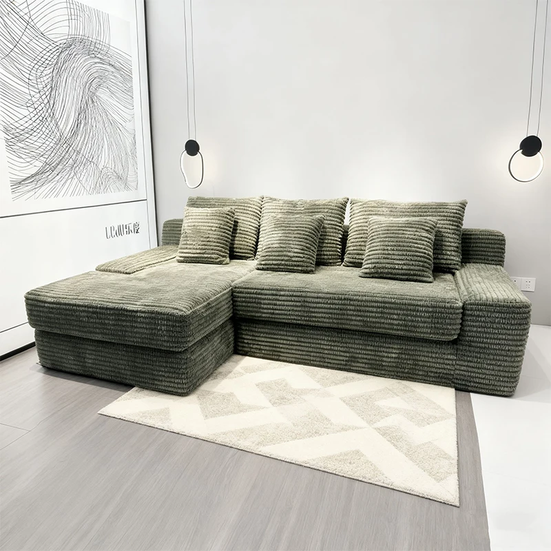 Popular Modern Compression Sofa Bed Thick Striped Loveseat Corduroy Modular Compressed Sponge Sofa Couch Set for Living Room