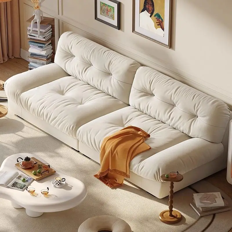 Cream Style Design Cloud Sofa Velvet Fabric Living Room Furniture Soft Couch Modern Minimalism Conner Sofa Set for Home