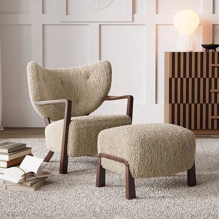 GEDO Leisure Chair Modern Retro Style Solid Wood Frame Single Sofa Milk Tea Brown French Antique Style for Living Room