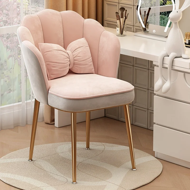 Home Use Petal Design pink Makeup Chair Luxury Backrest Nail Art Dressing Table Stool Metal Material Living Room Chair