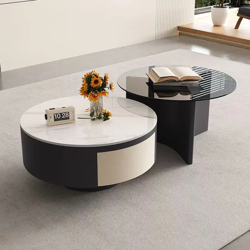 Wholesale Designer Luxury Coffee Table Solid Wood Round Tempered Glass Coffee Table Set Living Room Furniture Coffee Table