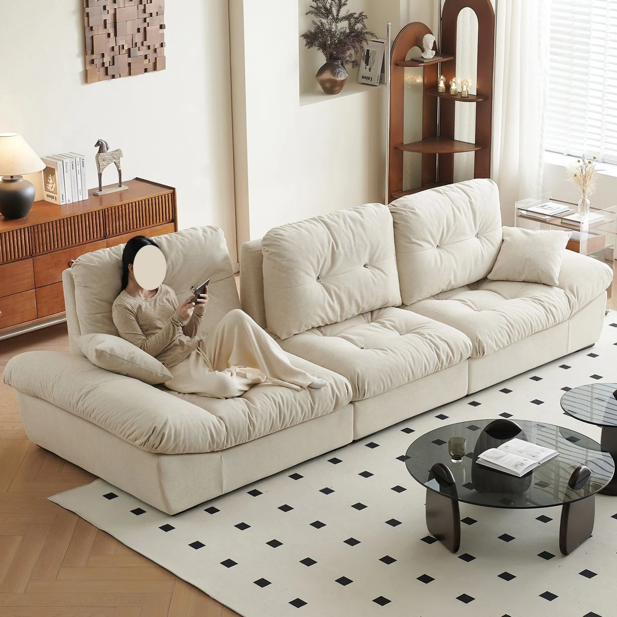 Latest Quite Soft Cloud Sofa Modern Design Minimalism Cream Style Velvet Sofa High Quality Corner Couch Popular Sofa for Home