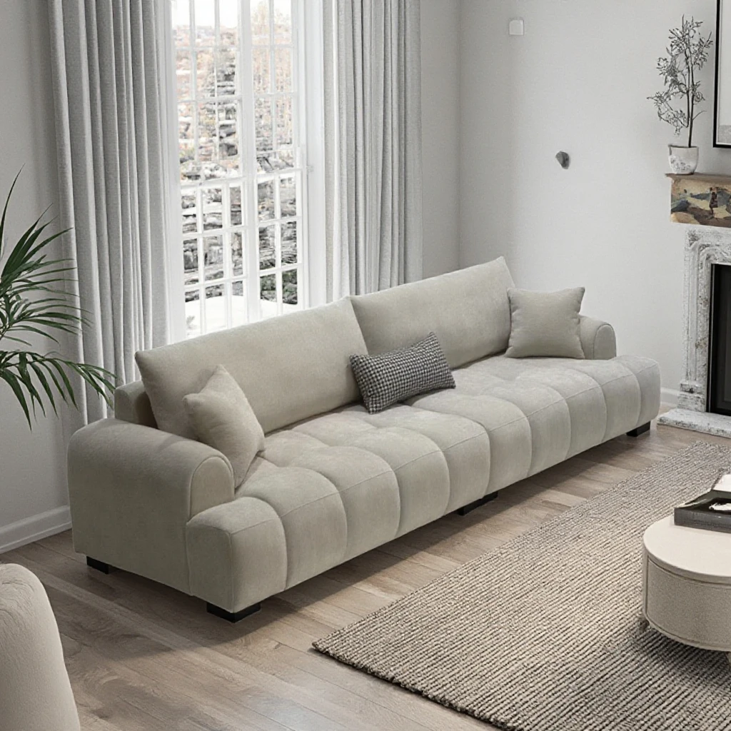 High Quality Modern Contemporary Sofa Customizable Colors Living Room Sofa Velvet Couch Beige Fabric Sofa