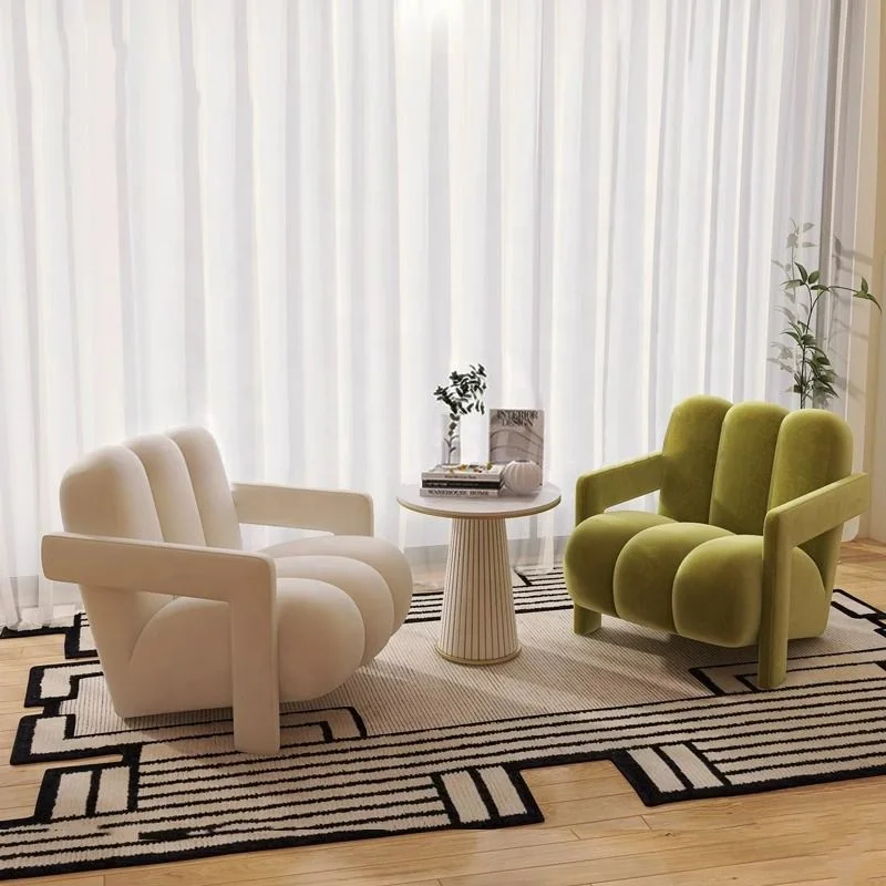 GEDO French Cream Single Sofa Chair Designer Modern Simple Style Lazy Lamb Wool for Leisure Fabric for Living Room Balcony Use