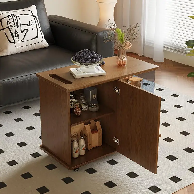 New Modern Solid Wood Movable Coffee Table Walnut Wood Small Cart Practical Coffee Table Side Table for Home Sofa Bedroom