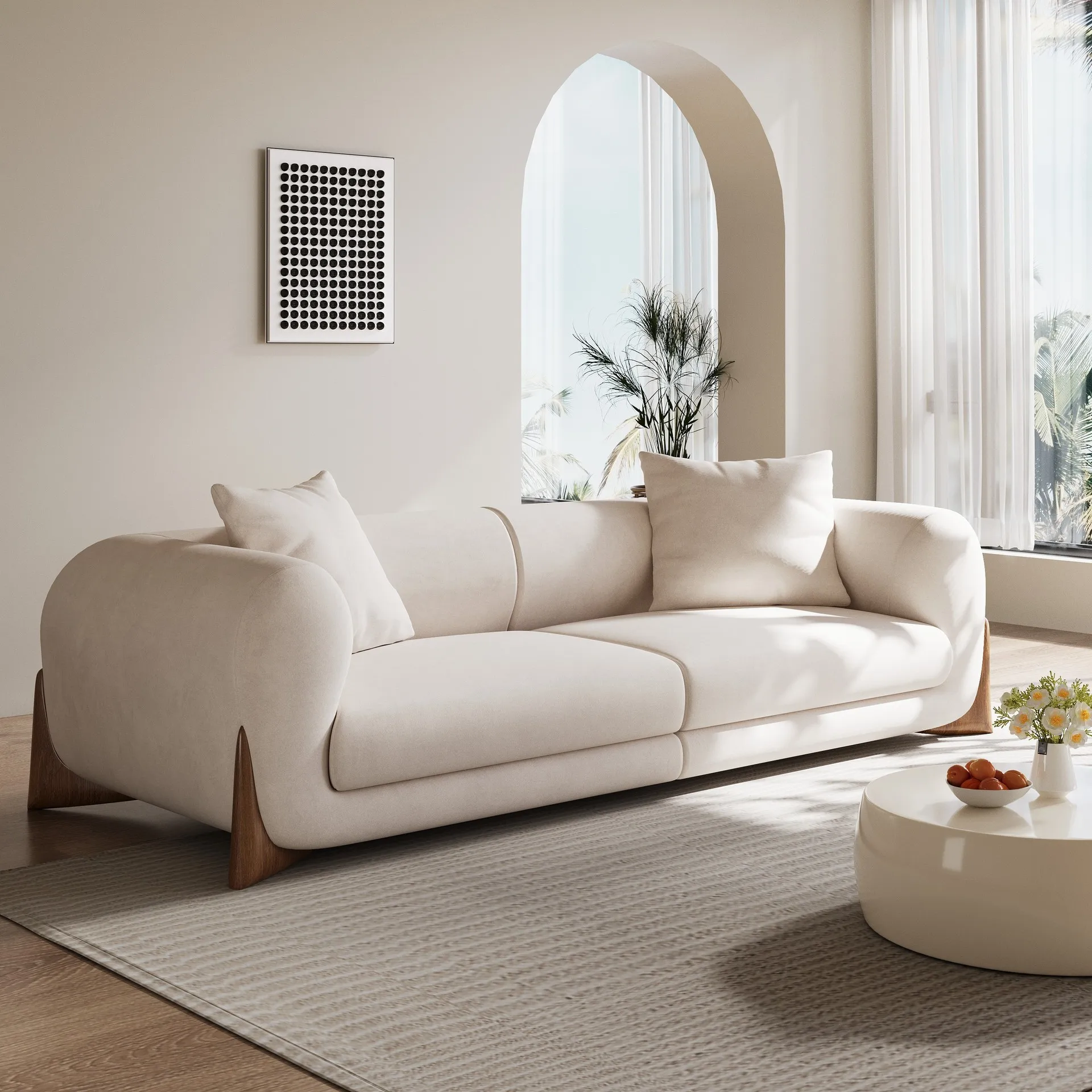 High Quality Soft Sofa Set Luxury Couches Modern Fabric White Sofas with Solid Wood Leg for Home Living Room Furniture